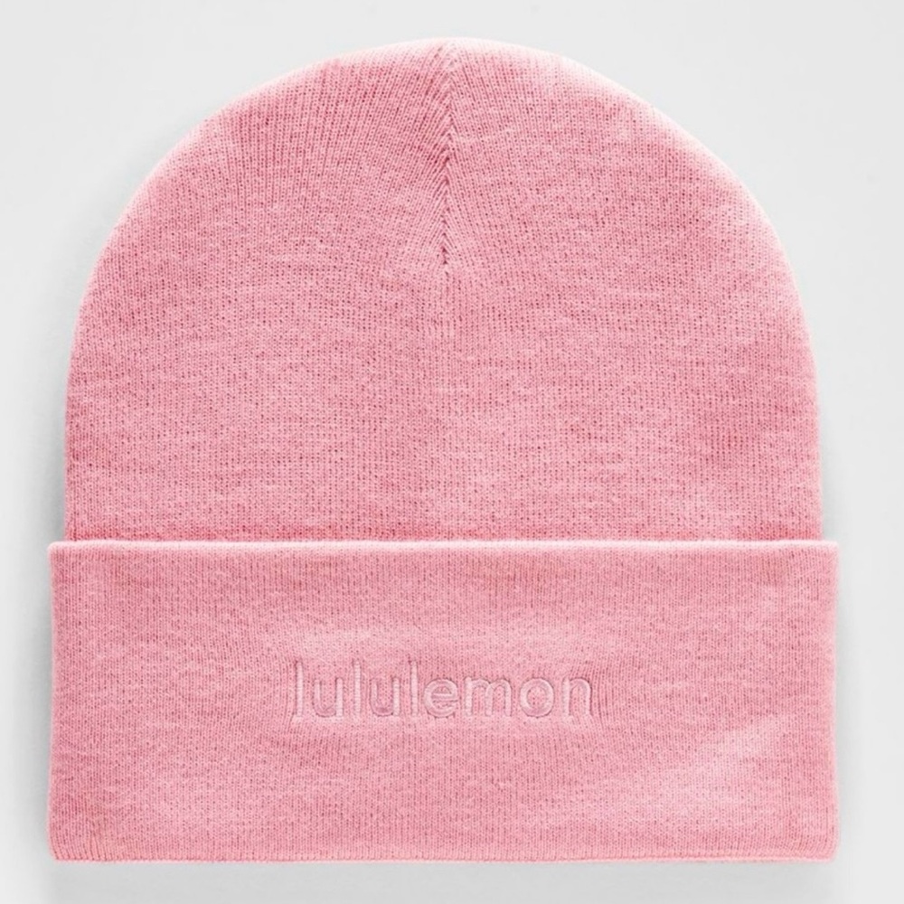 NWT Lululemon Warm Revelation Wordmark Beanie Pink Tide Merino Wool Blend